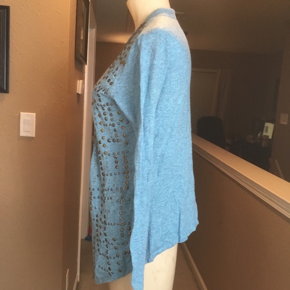 Blue Studded Open Front Cardigan Sweater - Picture 6 of 6